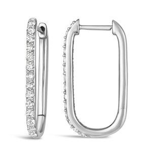 0.50 Carat Natural Diamond Elongated Hoop Earrings G SI 14K White Gold